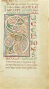 MANUSCRIPT INITIAL.  Decorated initial S excised from vellum manuscript of Eusebius, Historia Ecclesiastica.  Italy, circa 1150.